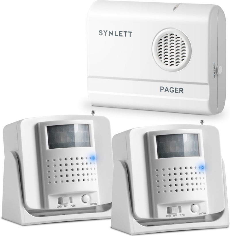 SYNLETT Bed Alarm Caregiver Pager with 2 Wireless Motion Sensors Alarm Indoor Fall Prevention for Elderly Monitoring Seniors Dementia Patients Seniors Home Door Chime - Image 1